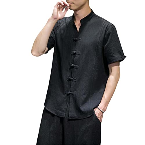 Chinese Style Linen Shirt Summer Tang Suit Tai Chi Kung Fu Casual Short Sleeve Ethnic Retro Top Men's Clothing
