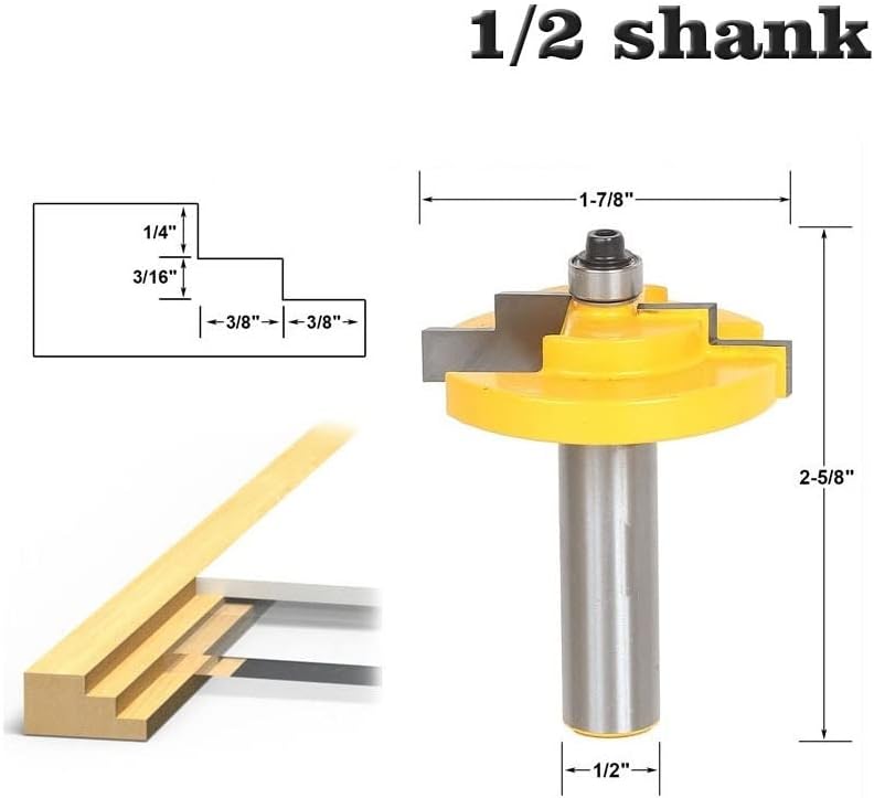 1PC 1/2" 12mm Shank Picture Frame Stepped Rabbet Molding Router Bit C3 Carbide Tipped Wood Cutting Tool Woodworking Router Bits