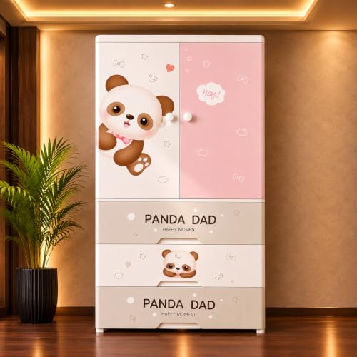 Image of Kids Plastic Wardrobe for Clothes Storage | Baby Cupboard & Almirah with Hanging Rod & Shelves | Portable Collapsible Storage Cabinet for Bedroom | Cartoon Kids Wardrobe