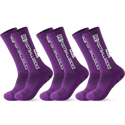 Betrynidil 3 Paires Chaussettes De Sport Antidérapantes- Homme Femme Taille 39-46 - Pour Football, Basketball, Rugby, Yoga, Trekking (Violet)