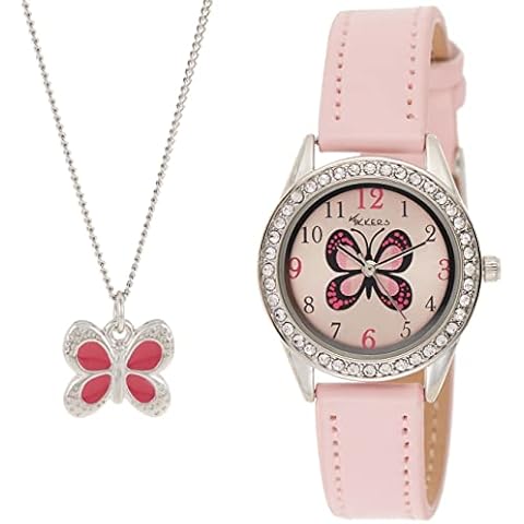 Tikkers Pink Butterfly Theme Watch with Strap Cover