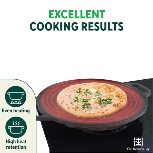 The Indus Valley Pre-Seasoned Cast Iron Cookware Set + Free Iron Tadka Pan | Kadai (25.4Cm/2.3L) + Tawa (30.5Cm) | Kitchen Cooking Combo Pots And Pans Set Of 3Pcs | Naturally Nonstick - Black