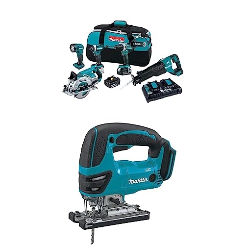 Makita Xt507Pt 18V Lxt® Lithium-Ion Brushless Cordless 5-Pc. Combo Kit (5.0Ah) With Makita Xvj03Z 18V Lxt® Lithium-Ion Cordless Jig Saw, Tool Only #TOP18