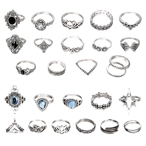 CVFRTT 26 Pièces De Bagues, Bagues pour Hommes Et Femmes, Bagues Gothiques, De Décorations De Bagues, Ensembles De Bijoux en Argent