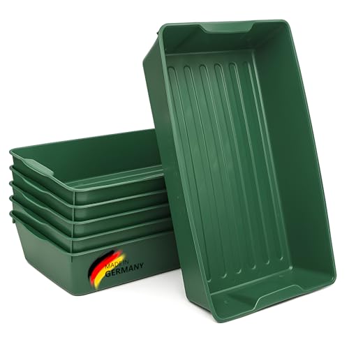 BURI 1-6x Profi Gärtnerbox Pflanzschale Pikierschale Grün 58x32x11cm Pflanzwanne Blumenkasten Anzuchtwanne eckig Saatschale - robust, wetterfest, frostfest