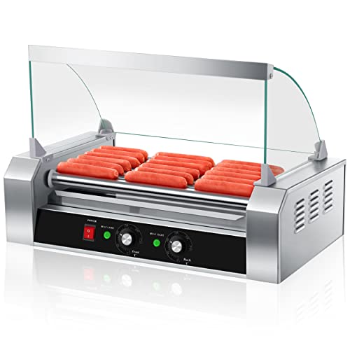 SYBO ET-R2-7 Hot Dog Roller, 7 Non-Stick Rollers 18 Hot Dog Sausage Grill Cooker Machine with Removable Stainless Steel Drip Tray, Commercial and Household Hot Dog Machine