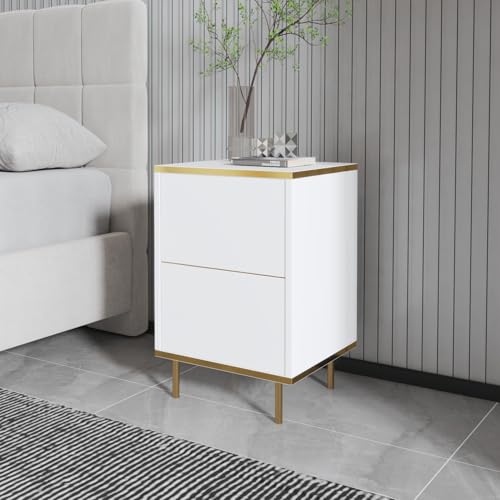 Elegante supporto notturno con opzione di montaggio a parete bianco e oro 40 x 60 x 35 cm 100% melamina spessore 18 mm elegante soluzione per lo storage