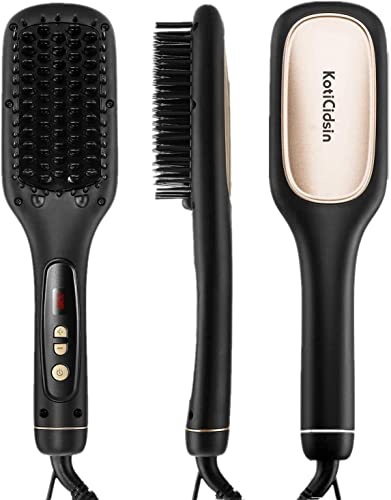 KotiCidsin Brosse Lissante, Brosse Chauffante Lissante avec Ecran LED, 10 secondes chauffe ultra rapide, 100-230°C, Céramique, Anti-brûlure, arrêt automatique, Noir