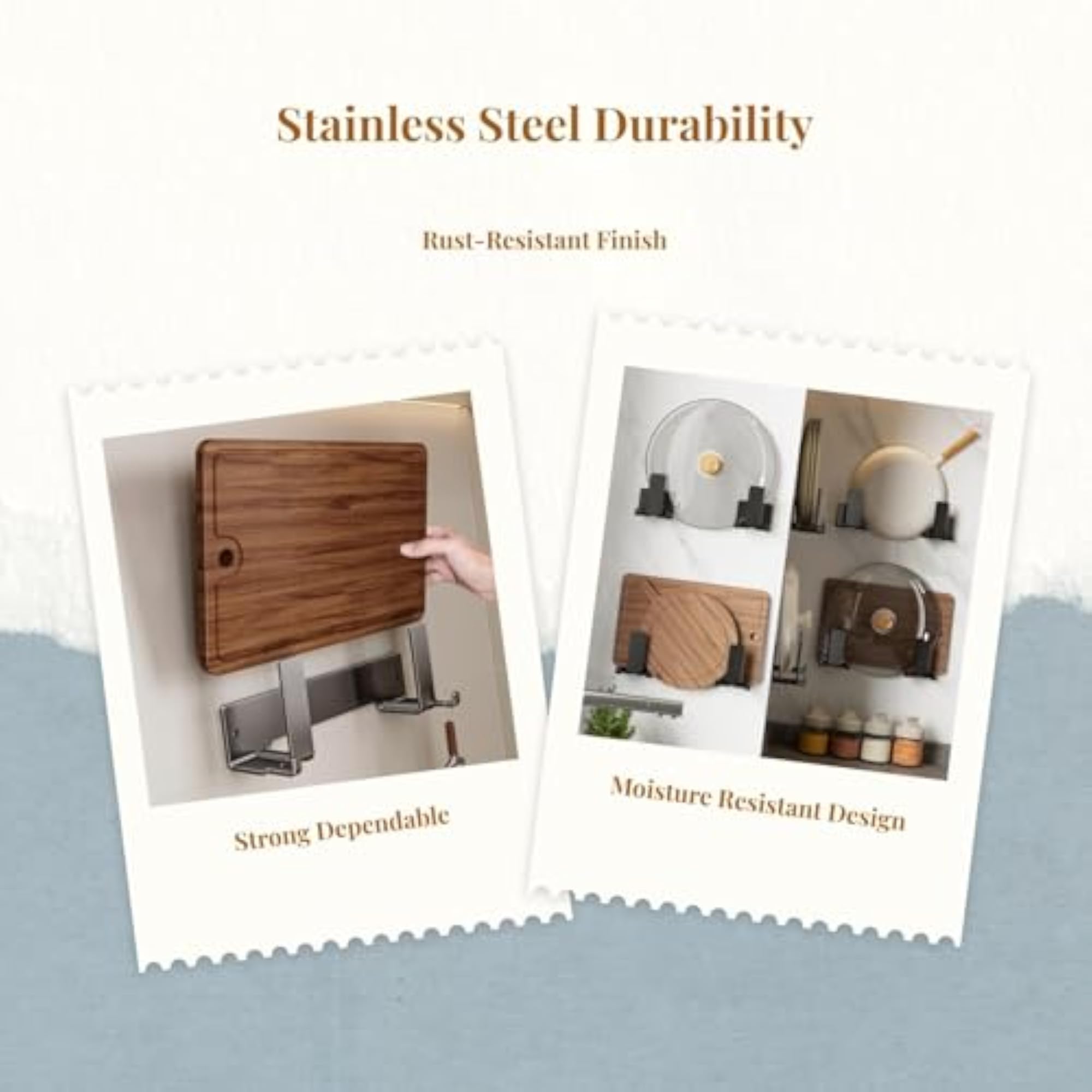 Stainless Steel No-Drill Wall Mount Cutting Board Rack
