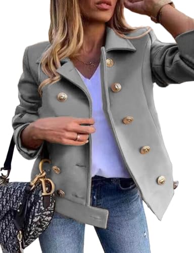 IDEALSANXUN Cropped Wool Coats for Women Fall Winter Peacoat Trench Coat Casual Dressy Blazer Jacket Outwear