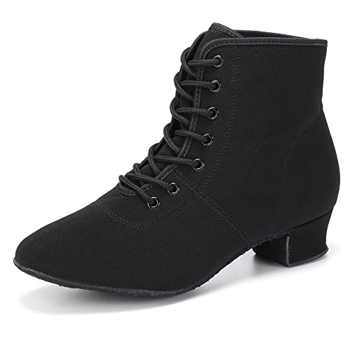 HROYL Botines de Baile Latino Mujer con Tacón Bajo Zapatos de Baile Salsa y Bachata de Salon Negro-3.5-S,EU 40