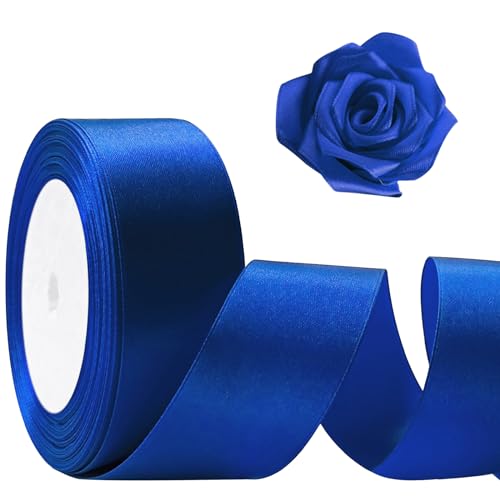 Flezoo 25 Yards Blue Satin Ribbon 1 1/2inch Single Face Polyester Silk Fabric Hair String Ribbon for Craft Flower Bouquets Gift Wrapping Wedding Bow Making and Valentines Decoration
