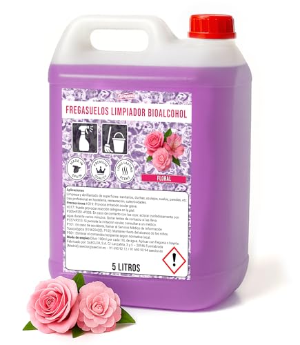 Fregasuelos Limpiador Bioalcohol de efectivo poder de limpieza 5 litros. Limpieza y abrillantado, sanitarios, duchas, azulejos, paredes, suelos, cocinas, (Flores)