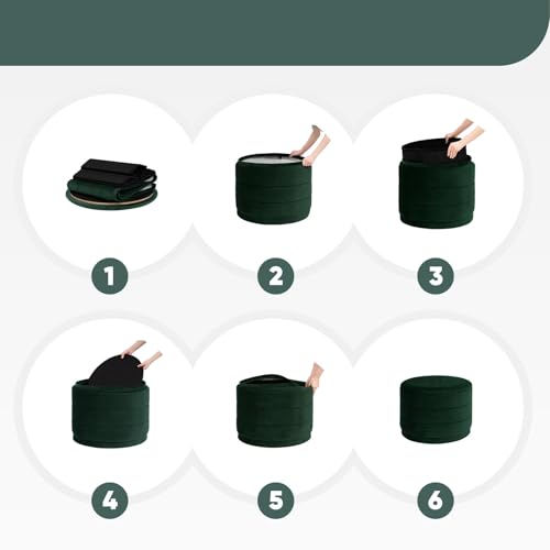 Repose-pieds pliable avec table intégrée ottoman rond en velours - 5