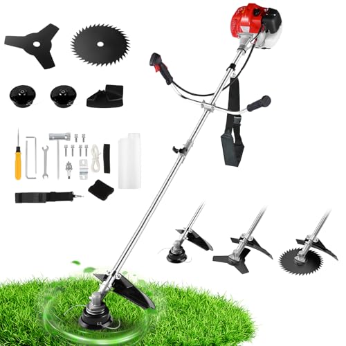 58cc 4-in-1 Gas String Trimmer 18 Weed Wacker with 4 Detachable Heads 2-Stroke Engine Brush Cutter Straight Shaft Bike Handles for Large Lawn Edge Overgrown Weeds & Thick Brush Clearing