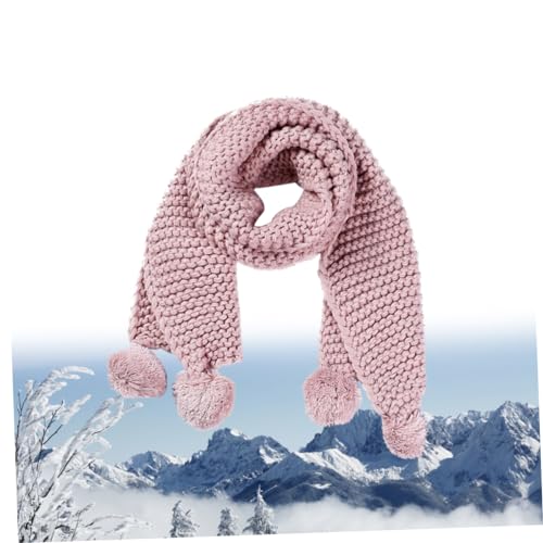 Cute Cable Knit Scarf Boys and Girls Woolen Warm Scarf Fuzzy Ball Chenille for Winter Outdoor (size)4