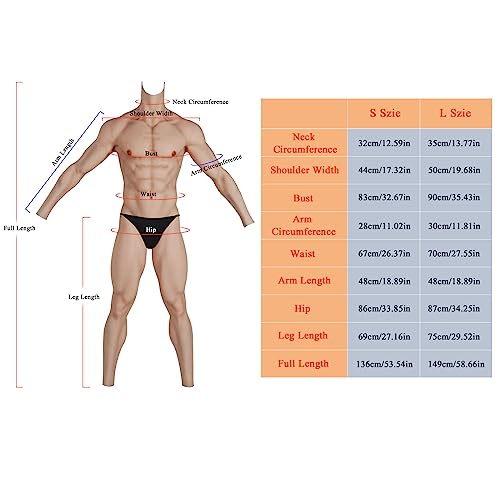 ZWSMS Silicone Muscle Bodysuit Suit Men Simulation Muscle Realistic Male Fake Chest Costume Shaper Stronger for Cosplay,Color 1,L