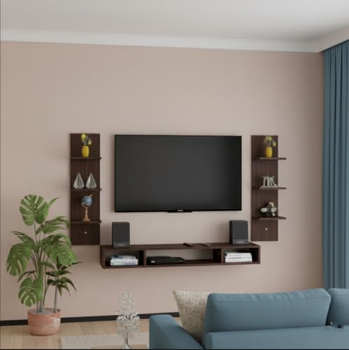 Image of 48 inches Base, MDF Floating TV Cabinet, 8 Inches Pillar Shelf Both Size, TV Cabinet Suitable for Smart tv Upto 55 inches, for Living Room (Dark Wenge)