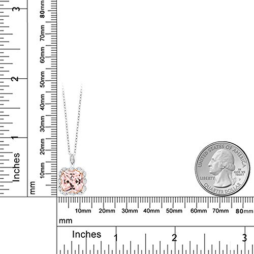 Gem Stone King 925 2 Tone Sterling Silver Peach Color Simulated Morganite Pendant Necklace For Women (4.49 Cttw, Cushion Cut 10MM, with 18 Inch Silver Chain) - Image 4