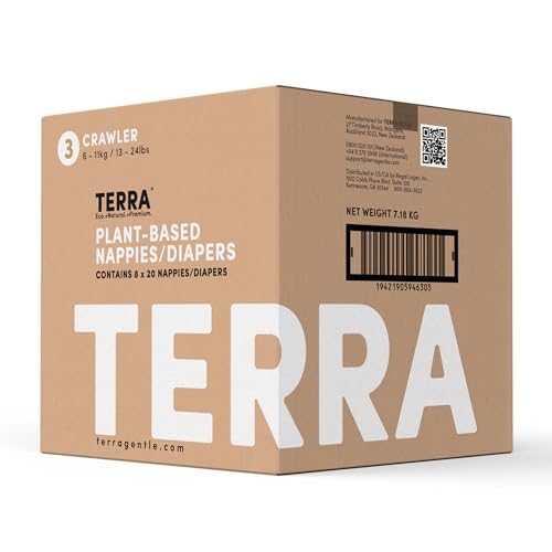 Image of Terra Size 3 Diapers: 85% Plant-Based Diapers, Ultra-Soft & Chemical-Free for Sensitive Skin, Superior Absorbency for Day or Nighttime Diapers, Designed for Babies 13-24 Pounds, 160 Count
