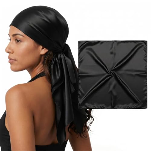 Mulberry Park Silks 100% Mulberry Silk Head Scarf Large 36 - 19 Momme Womens Hair Wrap for Sleeping Reduce Frizz & Damage Natural Soft Silk Wear Day & Night OEKO-TEX Certified - Black