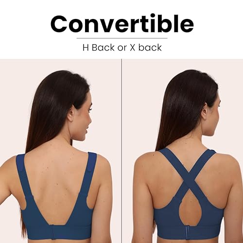 Image of GLAMORAS Women Poly Spandex Padded High Impact Front Zip Compression Sports Bra Criss Cross Back Adjustable Velcro Strap at Band & Shoulder for Gym, Yoga, Running, Fitness & Workout - Size: M-4XL