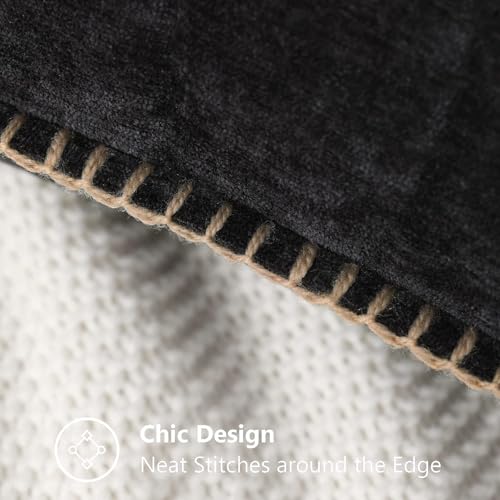 Image of decorUhome Fall Chenille Soft Cozy Throw Pillow Covers 22x22 Set of 2, Modern Farmhouse Boho Velvet Decorative Euro Sham Pillow Cases with Stitched Edge for Couch Sofa Bed Home Decor, Black