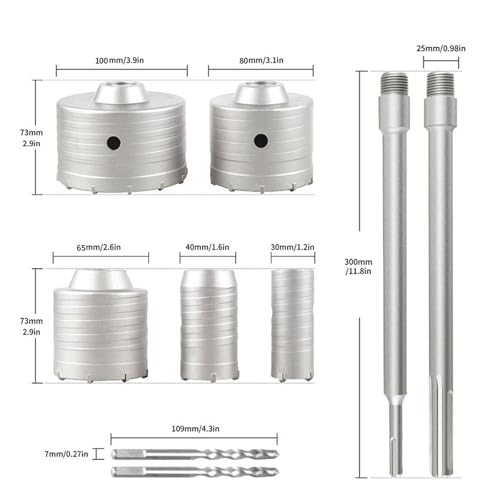 Kit de 9 piezas para taladro de hormigón, fresas de carburo de tungsteno de 30, 40, 65, 80 y 100 mm, para hormigón, ladrillo, cemento, piedra y perforación de paredes miniatura 2