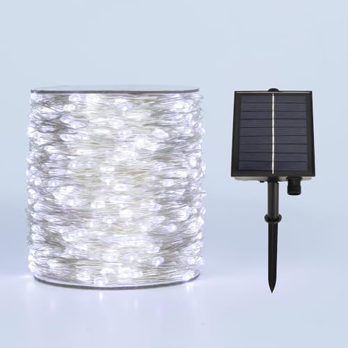 ZELUXDOT guirlande solaire LED blanche froide de 60m pour extérieur, étanche, avec 600 LED, idéale pour patio, jardin, arbres, mariage, Noël.