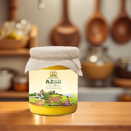 MITTRI FOODS A2 Gir Cow Ghee | Made with Traditional Bilona Method | Grassfed, Pure & Healthy |100% Natural & Lab-Tested ((PACK OF 1) 900 ml)