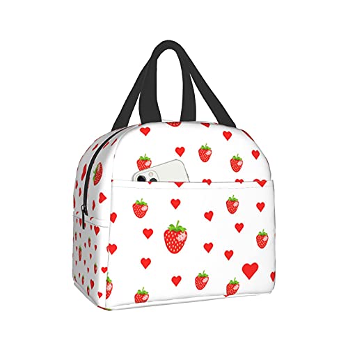 Cute Strawberry And Heart Lunch Box Travel Bag Picnic Bags Insulated Durable Shopping Bag Back To School Reusable Waterproof Bags For Man Woman Girls Boys