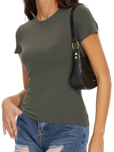 Image of Womens Basic Tees Summer Short Sleeve Shirts Slim Fit Tight T Shirt Going Out Tops Trendy 2026