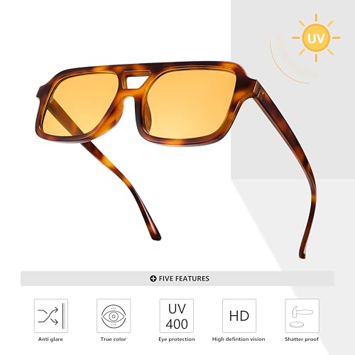 AZorb 3Pack Retro Aviator Square Sunglasses for Women Men - Trendy Vintage Rectangle Shades Double Frame3