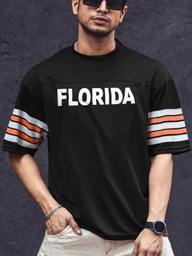 Image of Jump Cuts Men Printed Round Neck Half Sleeve Black and White Polyester Sports T-Shirt