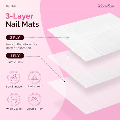 Image of MelodySusie Disposable Nail Mats, 50Pcs 3-Ply Absorbent Nail Art Table Pads with PE Backing, 18 inch x 13 inch Nail Desk Protection for Manicure Pedicure, Salon Home DIY White