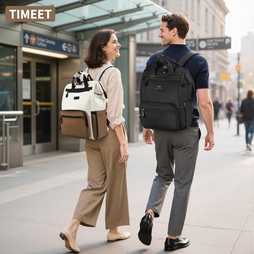 Timeet Laptop Backpack for Women, 17 Inch Travel Backpack Purse with USB Charging Port, Waterproof and Anti theft Carry On Backpack for Office College Teacher Women Men, White-Brown by Timeet - Used condition - Image 2