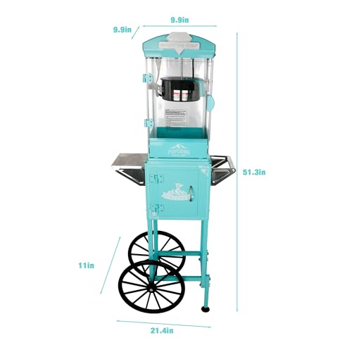 Image of Montary 10 Oz Commercial Popcorn Machine with Cart,Vintage Style Popcorn maker Equipped with Popcorn Scoops, Heated Deck & Storage for Home Movie House and Carnival,Green