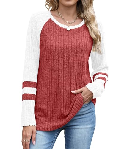 JomeDesign Womens Sweaters Long Sleeve Sweatshirts Color Block Casual Fall Shirts 2025 Trendy S-2XL