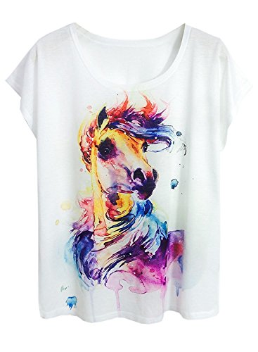 Futurino Women's Dream Mysterious Horse Print Short Sleeve Tops Casual Tee (Xl, Pony311) #TOP5