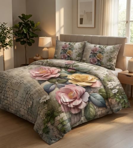 Image of 7D Printed King Size Bedsheet, Pink Flower, 228x228cm