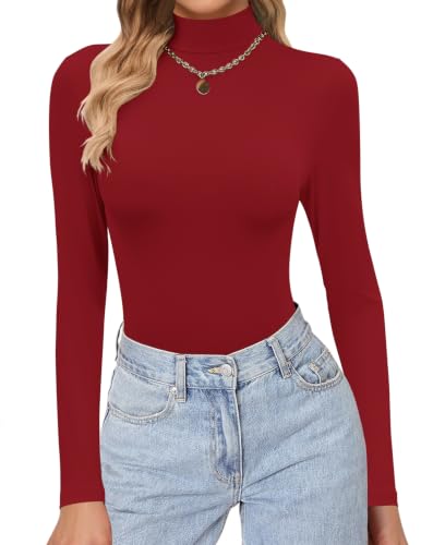 Image of Ekouaer Womens Turtleneck Shirts Long Sleeve Lightweight Fitted Thermal | Mock Neck, Soft Base Layer Tops, Underwear Stretchy Fit, Buttery Soft Undershirts, Fashion Winter Clothes