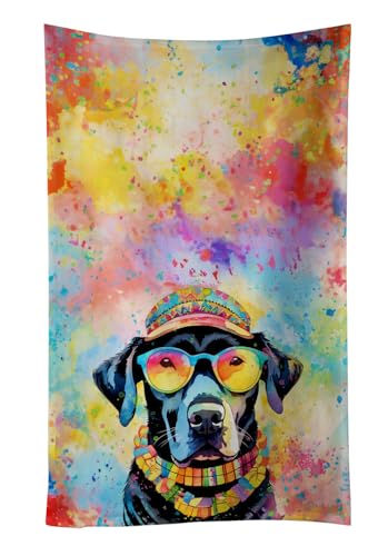 Caroline's Treasures DAC2522KTWL Black Labrador Hippie Dawg Kitchen Towel Dish Cloths Guest Hand Towel Decorative Bathroom Towel for Face,Tea, Dishcloth, Kitchen and Bath