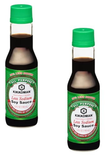 Kikkoman Less Sodium Soy Sauce Bottles - Pack of 2 - Use on a Variety of Foods - Soy Sauce with 37%...