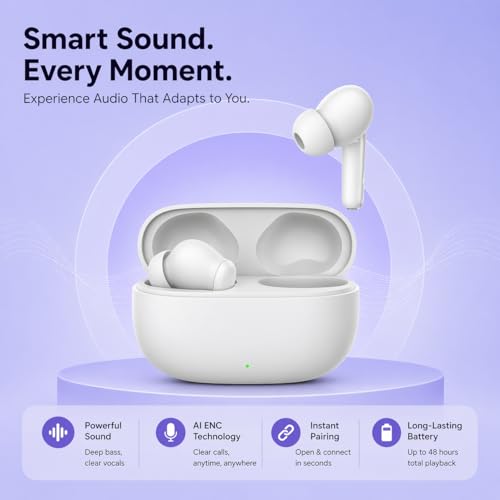 Image of Lynacz Original TWS Earbuds T200 Lite Compatible with Vivo, Oppo, Realme, iQOO with Hi-Res Sound Quality, Smart Touch Controls & Reliable Battery Life Support (Storm Grey)