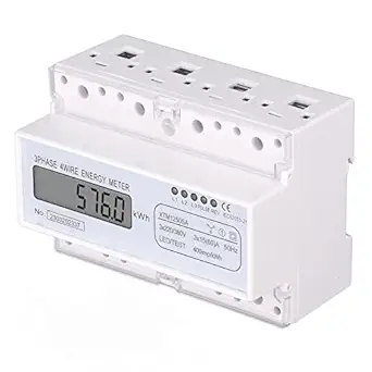 3 Phase 4 Wire Energy Meter, Large Screen 7P Power Consumption Energy Meter 35mm DIN Rail Mount with Backlit for Home