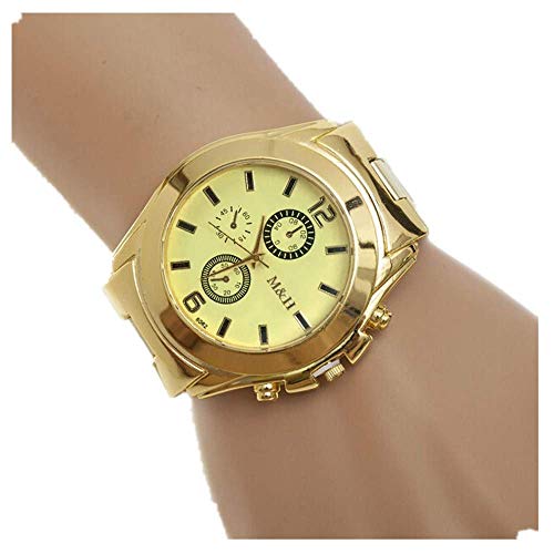 Creazy Stainless Steel Sport Quartz Wrist Hour Gold Bracelet Big Dial Watch (Yellow)