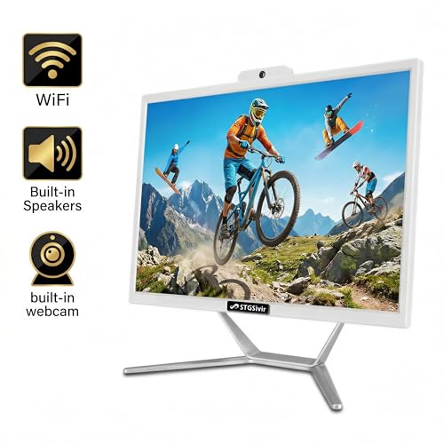 STGsivir All-in-One Desktop-PC, Display 21,5 Zoll, Core i5 bis 3,6 GHz, 16 GB RAM, 512 GB SSD, WiFi, Bluetooth, Windows11 Pro, Weiß