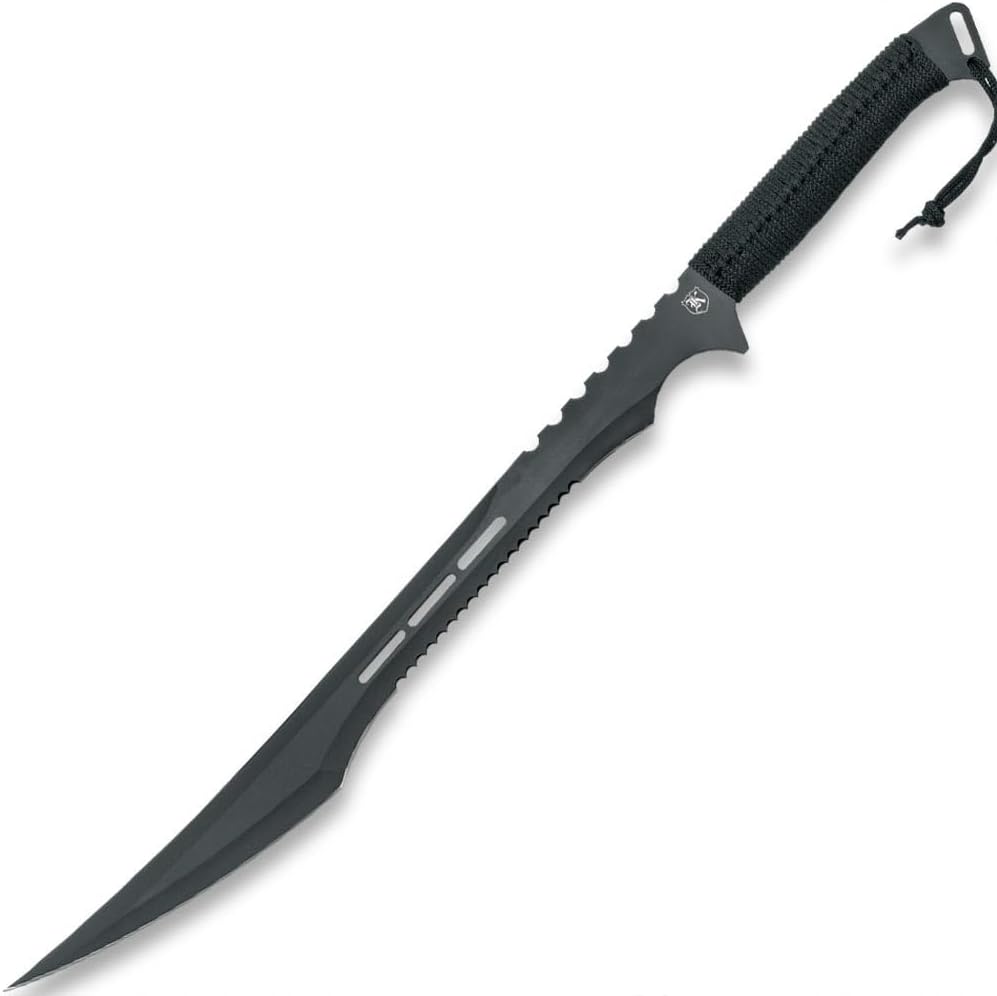 Secret Agent Tactical Sword | Shoulder Harness Scabbard | Full-Tang 19 1/2" Blade | One-Piece Stainless Steel Construction | Black Heat-Treated Finish | Cord-Wrapped Handle | 27" Overall