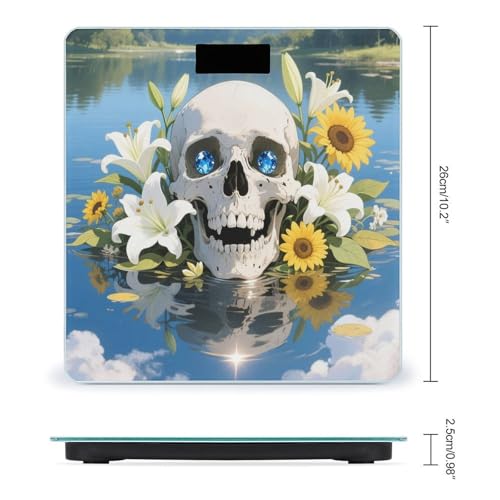 Báscula digital para baño con diseño calavera y flores miniatura 2