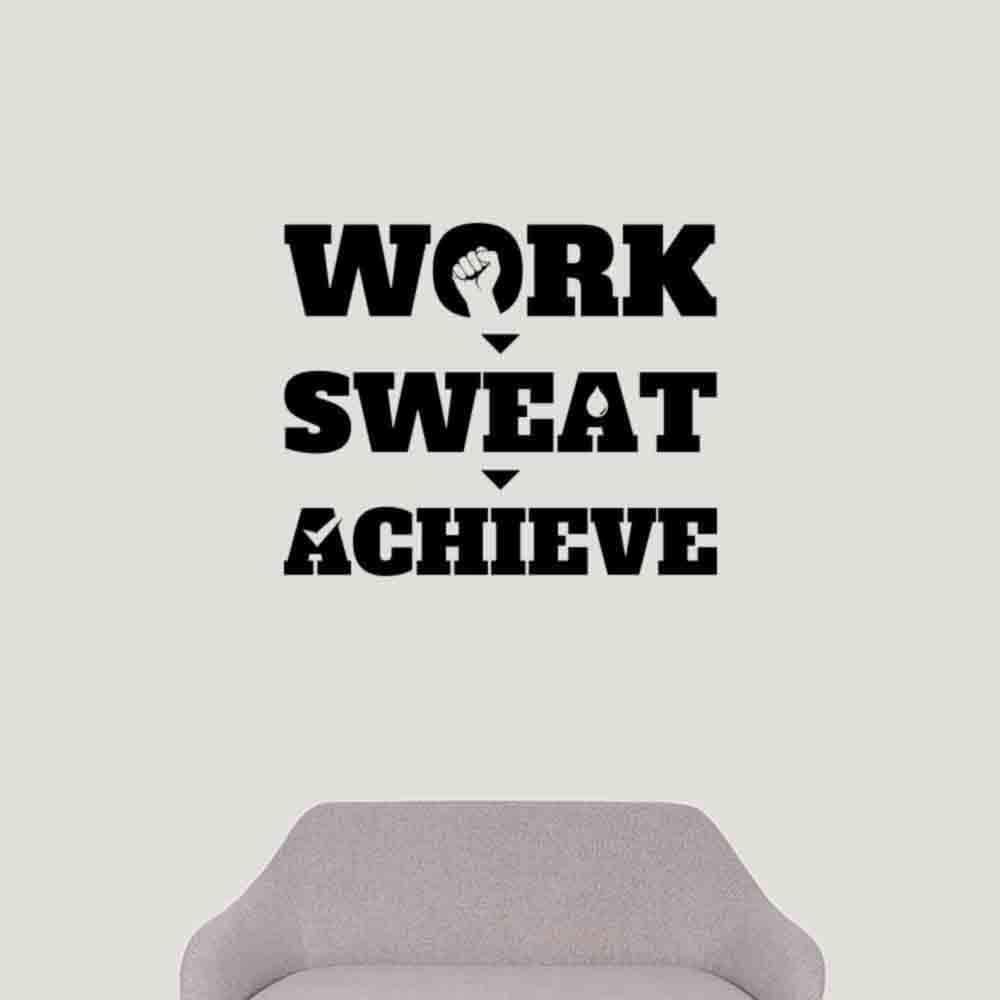 Work Sweat Achieve Fitness Gym Motivational Words Wall Decal Vinyl Lettering Inspirational Quote Sticker Sports Saying Art Decorations for Home Bodybuilding Workout Room Decor Ideas fgm33
